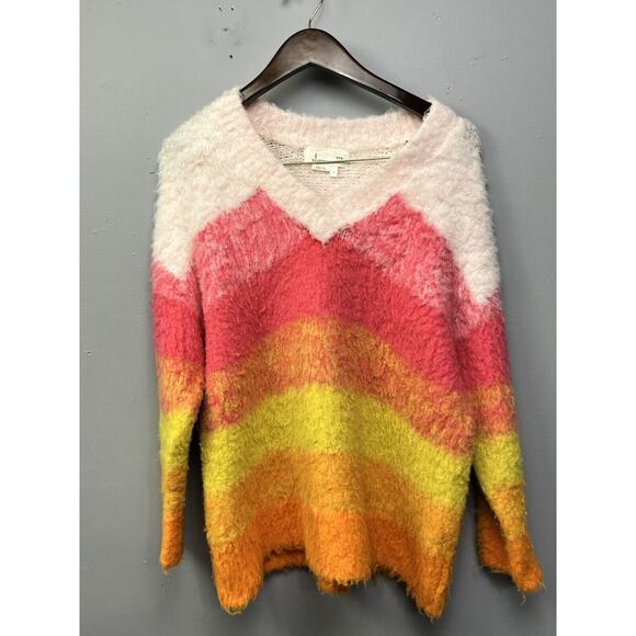 Anthropologie Simone Striped Sunset Sweater Womens small Wool Alpaca Orange Pink - Picture 1 of 6